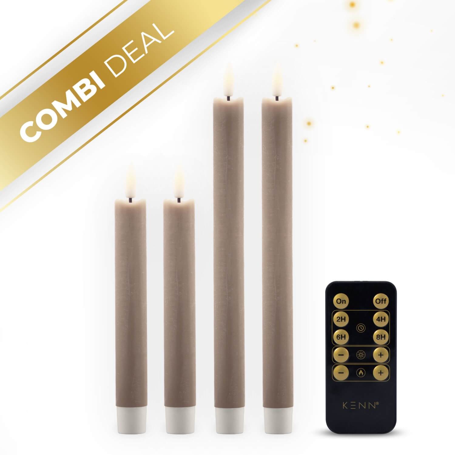 KENN® LED Diner- Kaarsenbundel - Set van 4 - Taupe