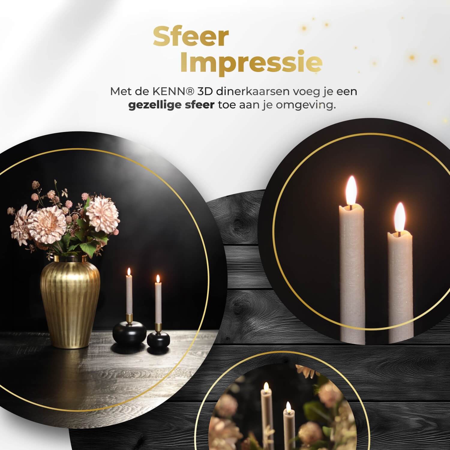 KENN® LED Diner- Kaarsenbundel - Set van 4 - Taupe