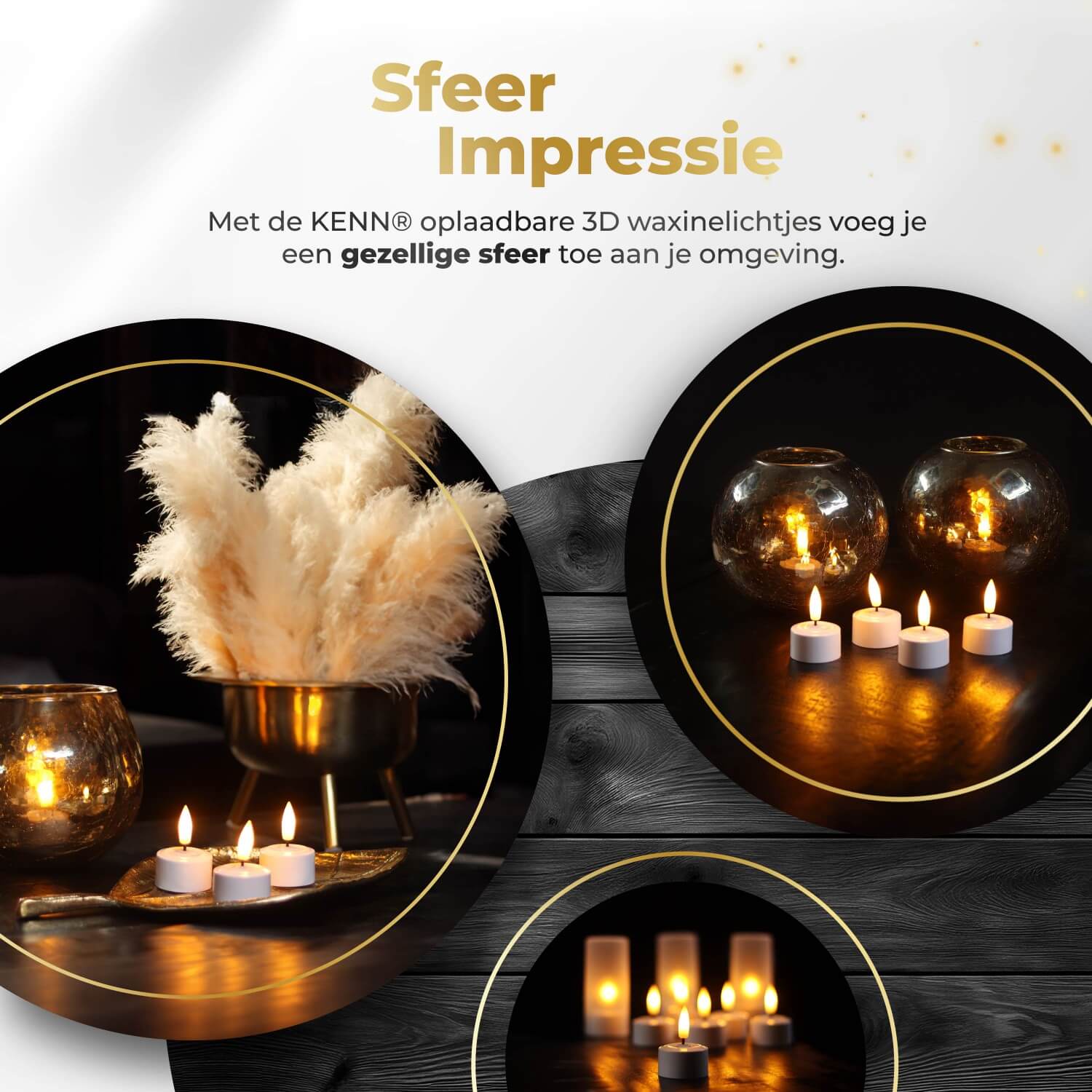 KENN® 3D Oplaadbare Waxinelichtjes - Set van 6 - Tot 120 Branduren