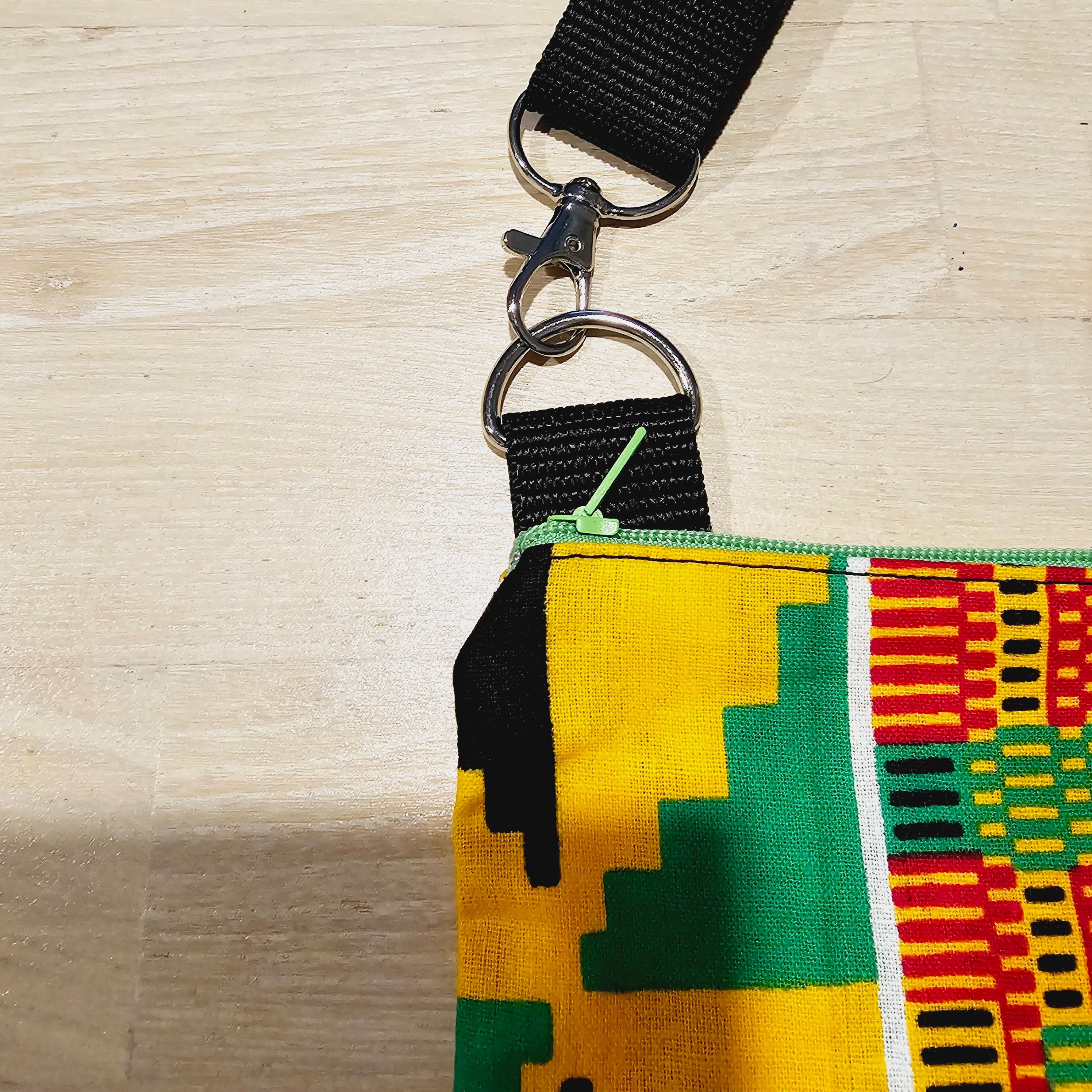 Handmade Phone Bag and Keyfob Set  | African Ankara Print Fabric | Vegan Leather Detail | Adjustable Shoulder Strap