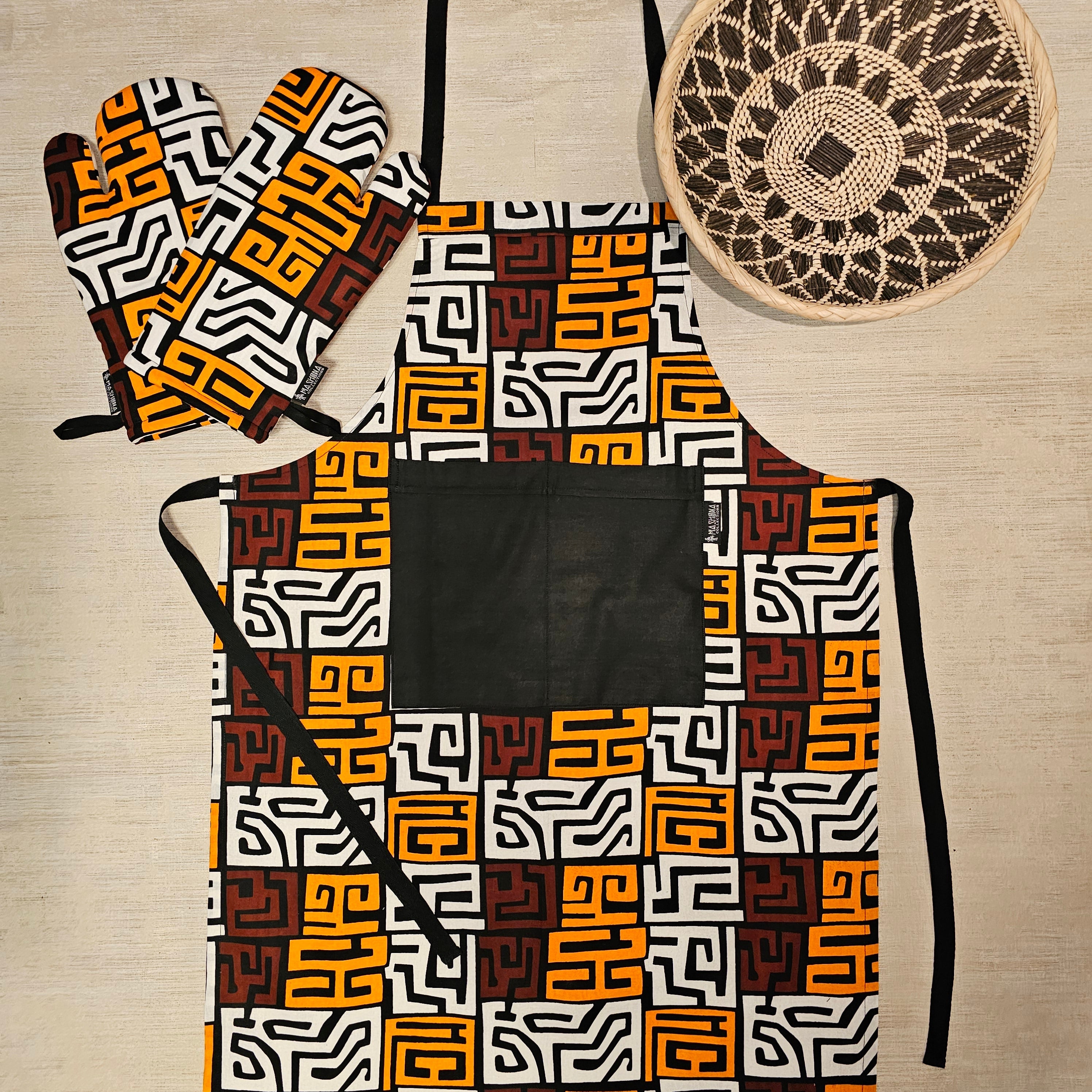Apron and Matching Oven Gloves Set | 100% Cotton African Print Fabric
