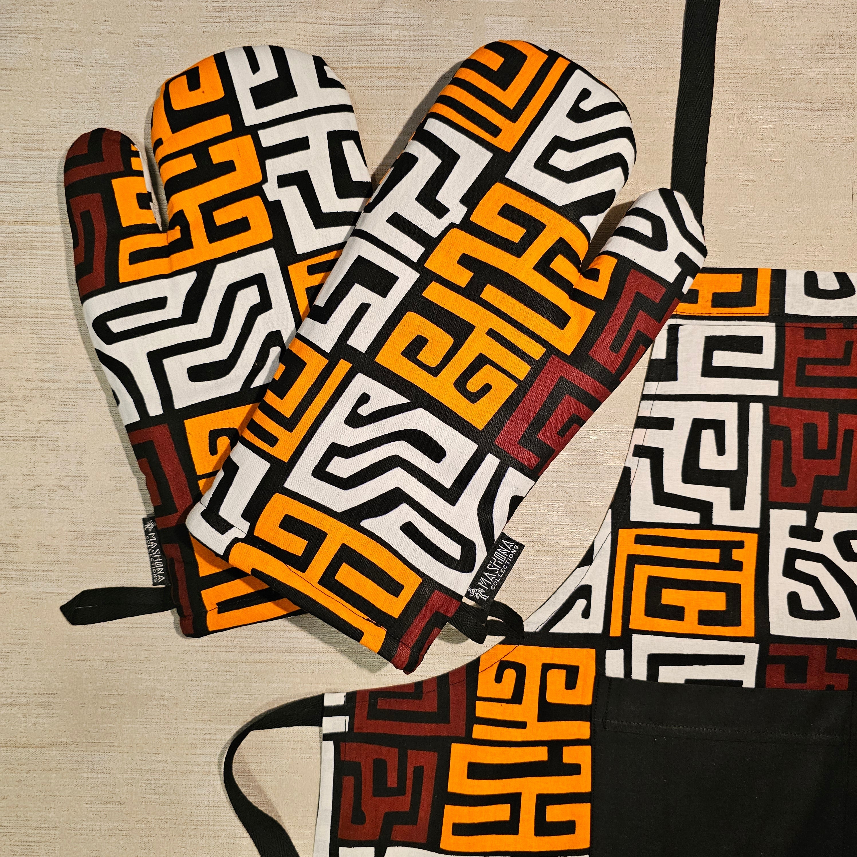 Apron and Matching Oven Gloves Set | 100% Cotton African Print Fabric