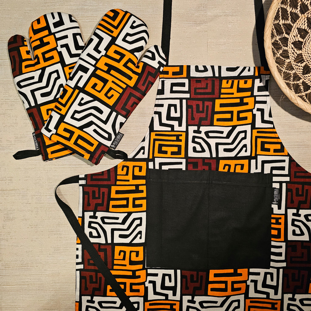 Apron and Matching Oven Gloves Set | 100% Cotton African Print Fabric