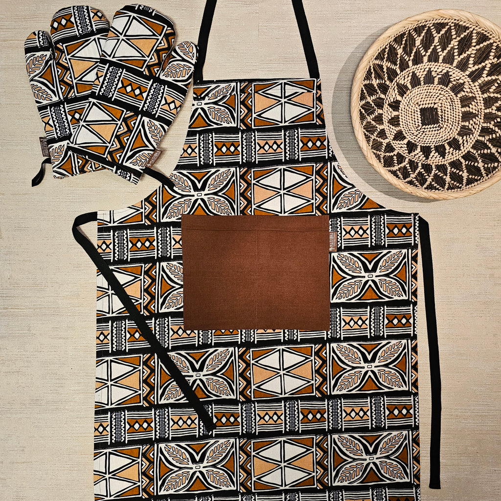 Apron and Matching Oven Gloves Set | 100% Cotton African Print Fabric