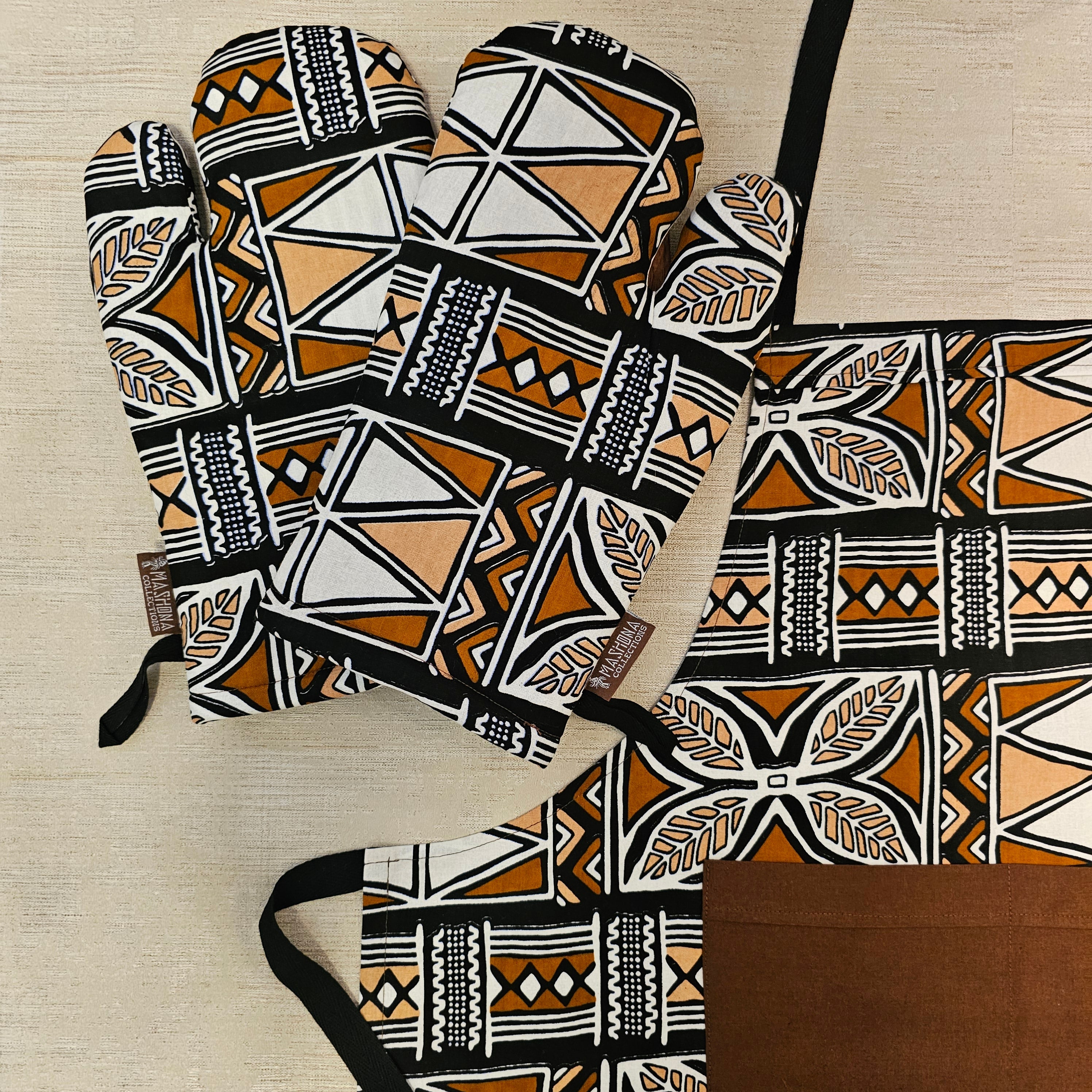 Apron and Matching Oven Gloves Set | 100% Cotton African Print Fabric