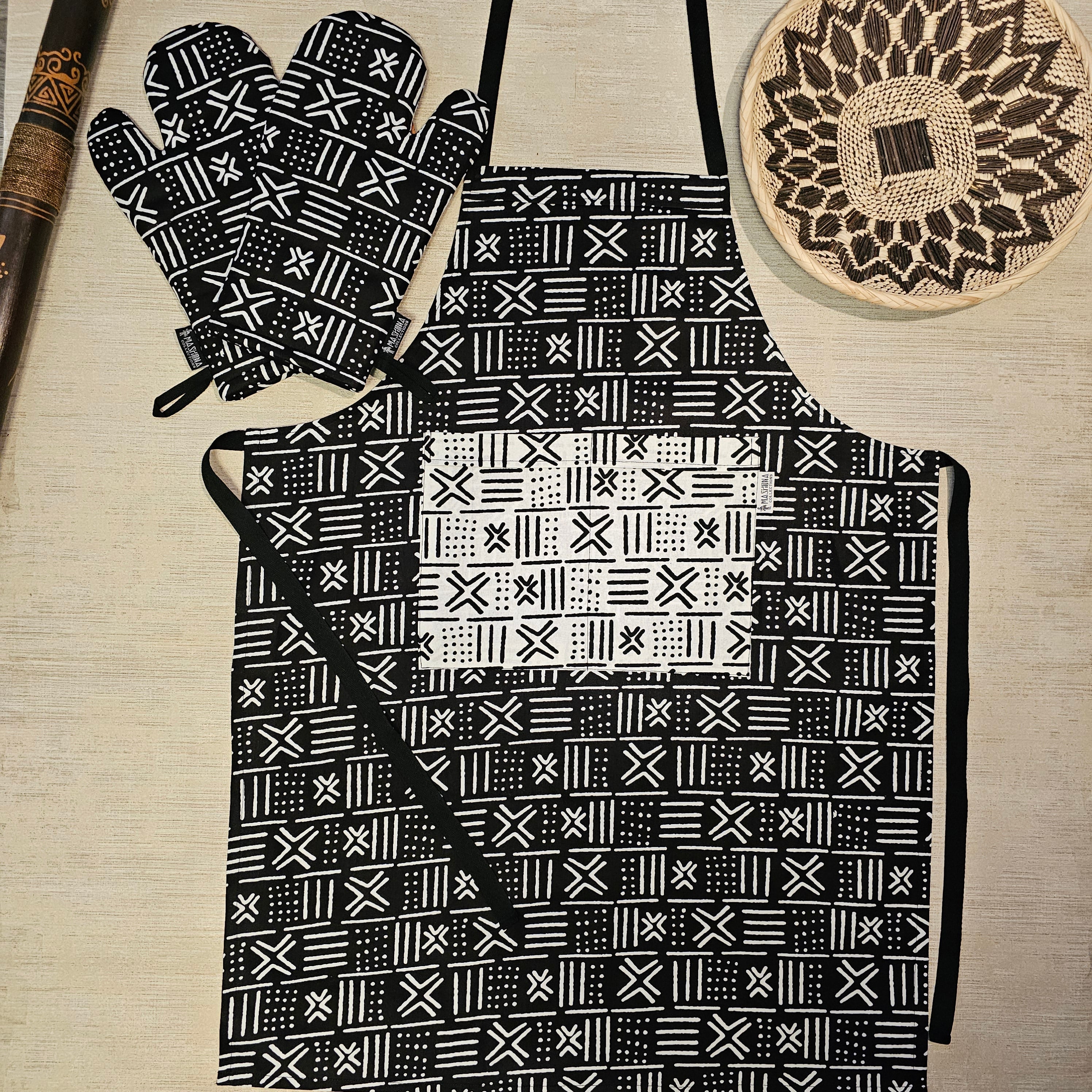 Apron and Matching Oven Gloves Set | 100% Cotton African Print Fabric