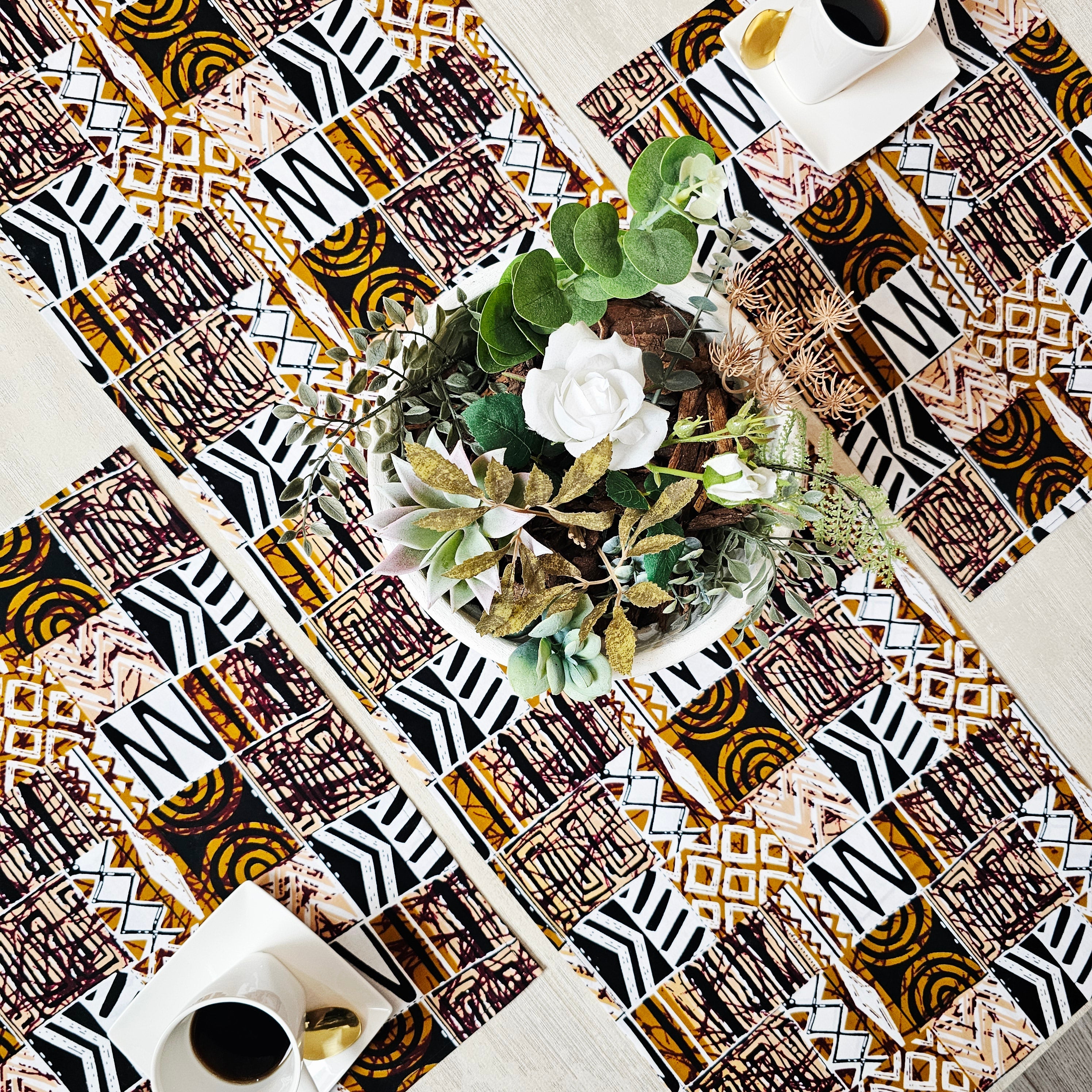 Handmade Table Runner and Set of 4 Placemats | Made from 100% Cotton African Print Fabric