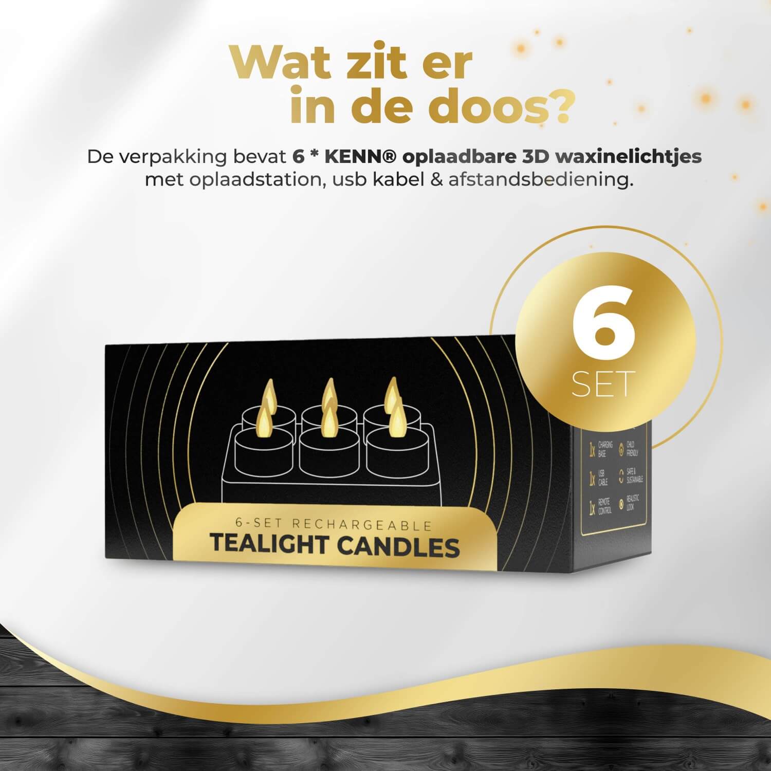 KENN® 3D Oplaadbare Waxinelichtjes - Set van 6 - Tot 120 Branduren