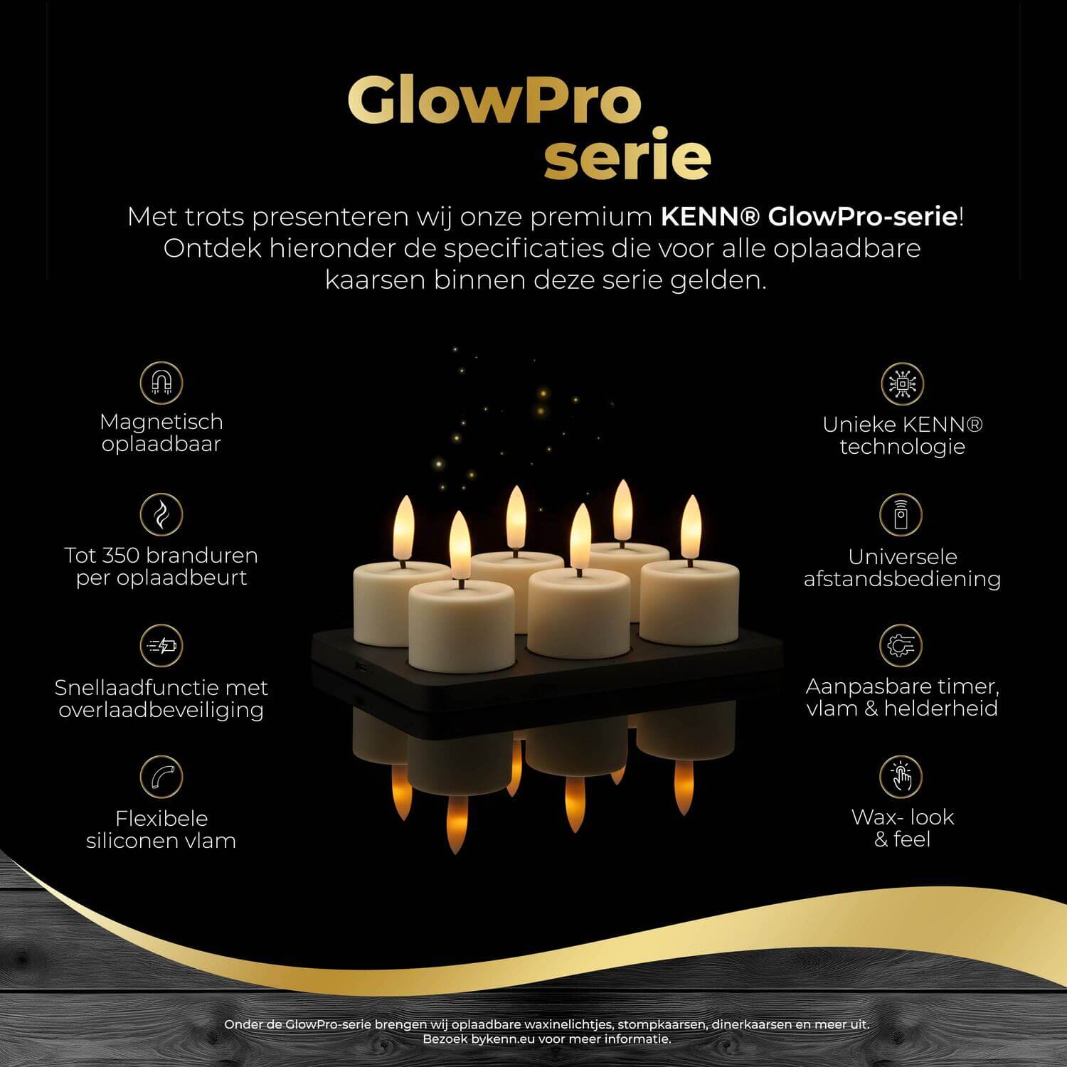 KENN® GlowPro™ 3D Oplaadbare Waxinelichtjes - Set van 12 - Tot 350 Branduren (AT)