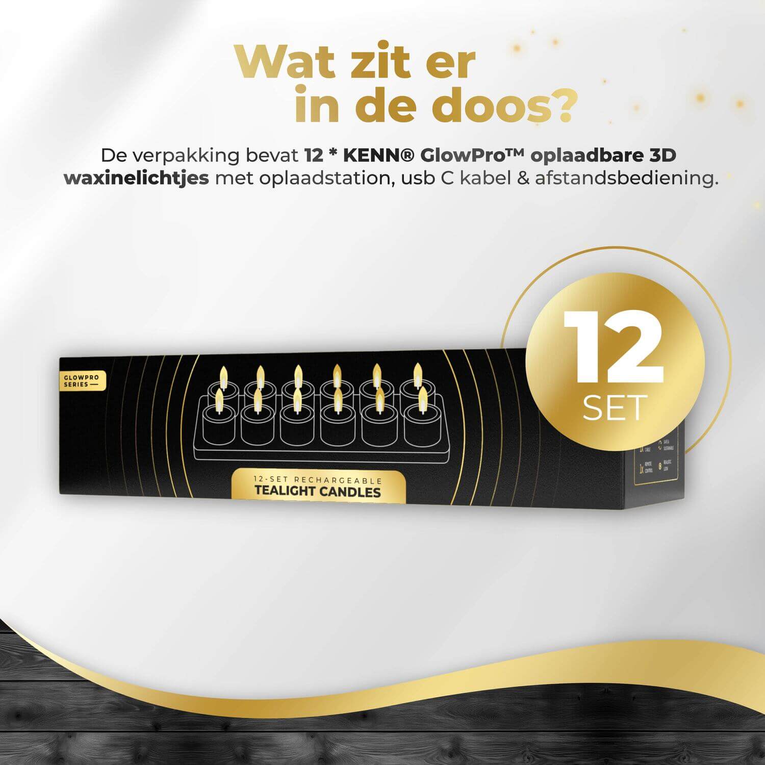 KENN® GlowPro™ 3D Oplaadbare Waxinelichtjes - Set van 12 - Tot 350 Branduren (AT)
